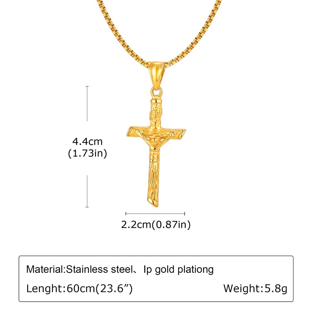 Men's Stylish Gold Color Necklace, Stainless Steel Geometric Cross Pendant Necklace, Vintage Fashion Jewelry Gift To Father