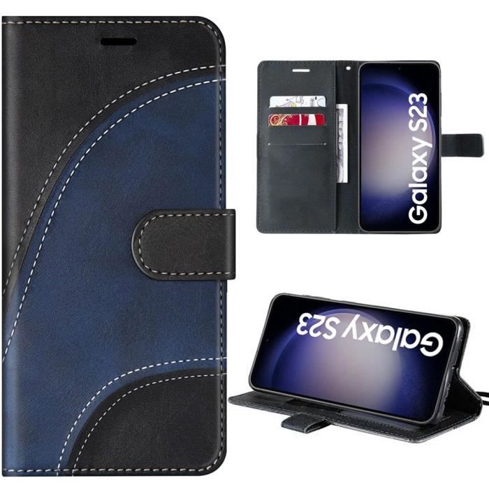 Coque de protection - BOOLING - pour Samsung Galaxy S23 - Antichoc - Cuir PU - Porte-Cartes et Support Réglable