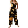 Women's Sleeveless Jumpsuit Cotton Halloween Print Casual Loose Fit Overalls Wide Leg Romper with Adjustable Straps and Pockets
