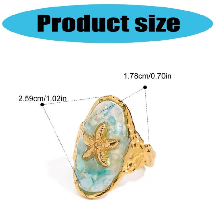 Edelstahl Seestern Blauer Ring Schmuck Für Frauen Verstellbare Größe Anlaufbeständiges Material Urlaubsaccessoire
