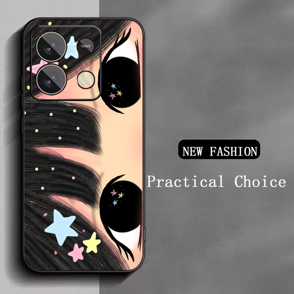 Cute girl cartoon big eye design Phone Case For Redmi Note 14 13 12 11 Pro Plus S 5G 14C A3 Soft Black Phone Cover