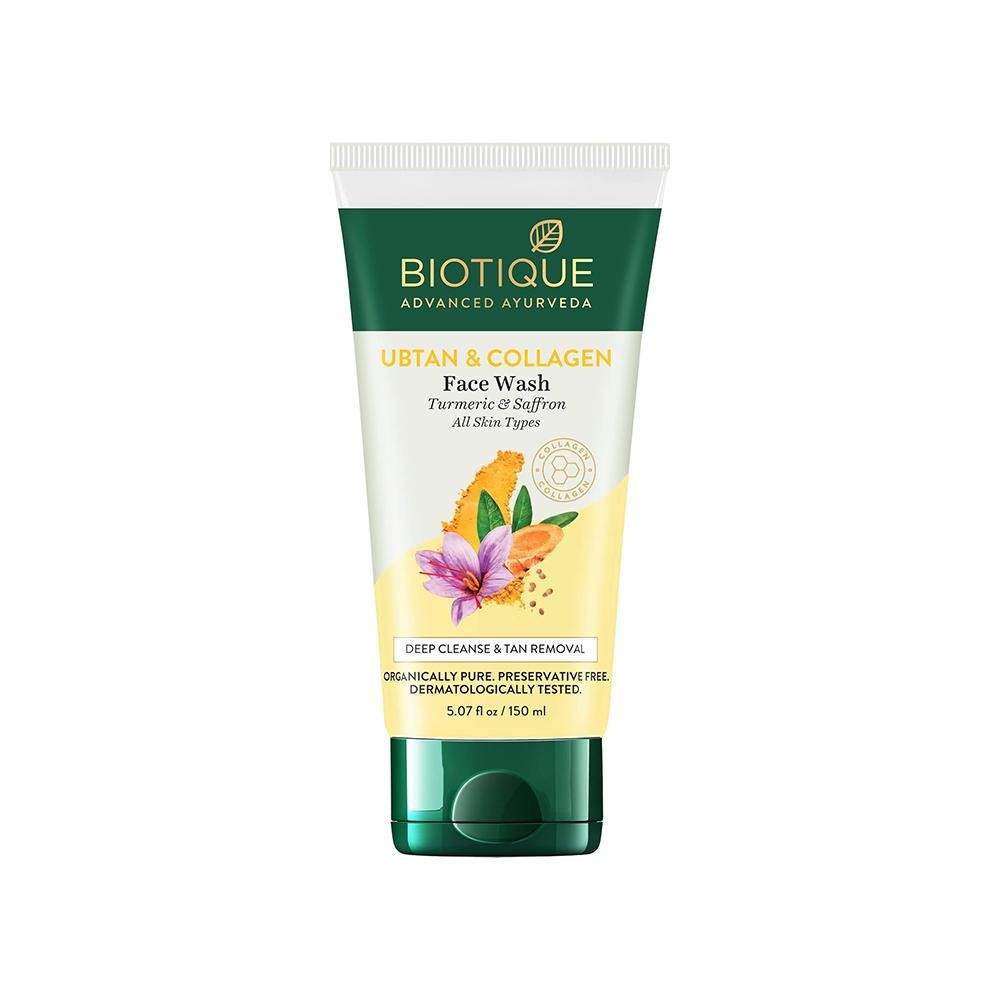 Biotique Ubtan Collagen Face Wash For Tan Removal Glowing Skin Gentle Exfoliation Dead Skin Cell Removal 150ml
