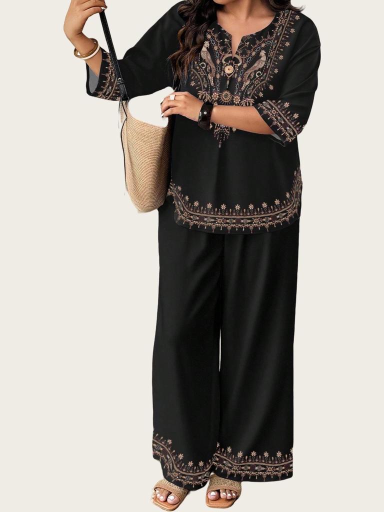 Middle Eastern Muslim Print Two-Piece Set with Exquisite Imitation Embroidery for Cross-Border E-Commerce in Malaysia