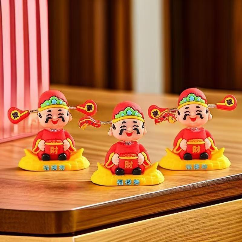 Cute Chinese Fortune Bobblehead 1/2Pcs Shaking Head Resin Figurine Auto Dashboard Decor Car Interior Accessories