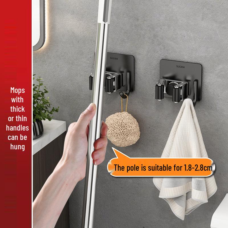 Stainless Steel Wall-Mounted No-Drill Mop and Broom Holder