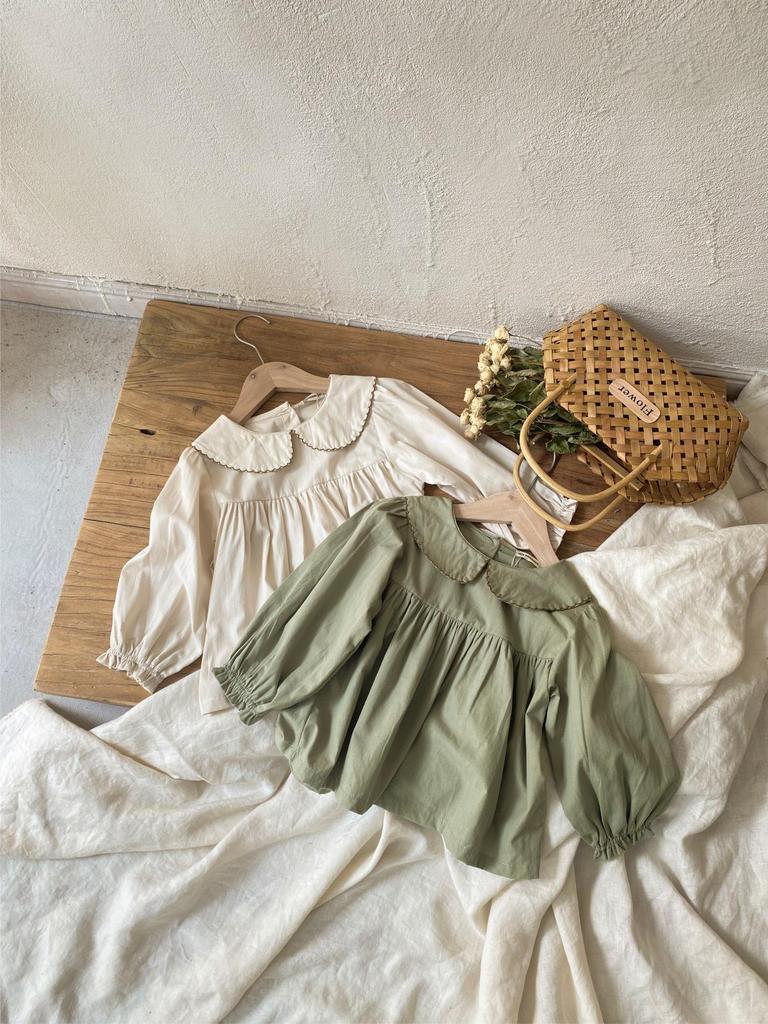 Autumn Lace Collar Loose Long Sleeve Blouse for Baby Girls