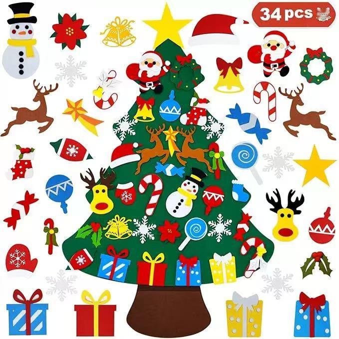 Handmade Felt Christmas Tree for Kids with DIY Ornaments and 3D Pendant