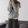 Cross-border New Striped Crew Neck Color-blocking Design Loose Long-sleeve Knit Jacket for Women, Simple Buttoned Sweater Jacket