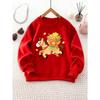 Girls' Round Neck Sweatshirt with Cartoon Pony Carrying Blessings Bucket Print, Kids' Top for Sports and Casual Wear