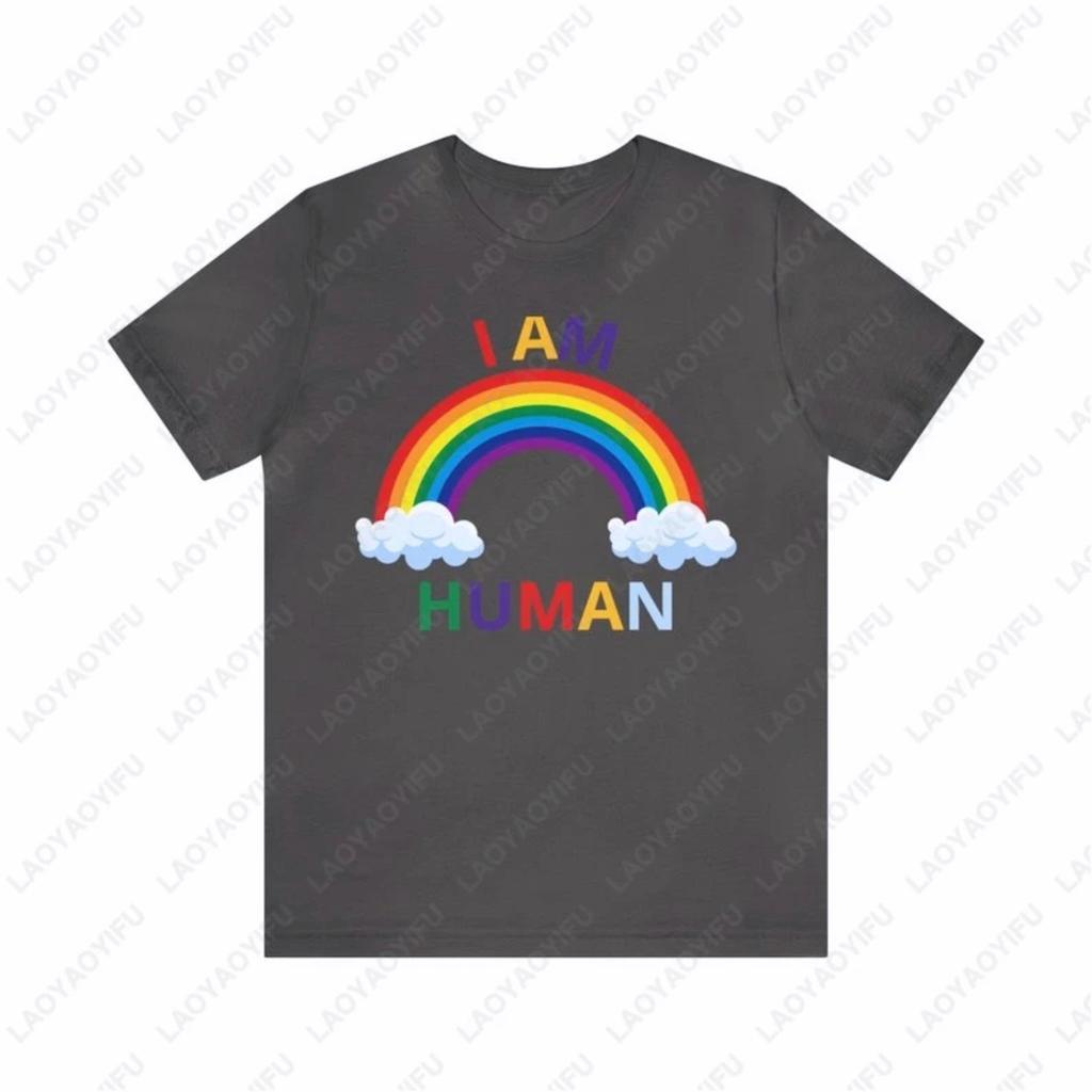 I Am Human Rainbow Funny Pattern Print T-shirt Summer Fashion Casual Comfortable Soft Cotton Tees for Friends Perfect Gift Tops