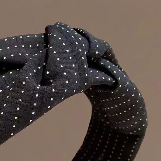 Women Headband Dot Print Knotted Design Wide Brim Sponge Padding Hair Hoop Leisure Casual