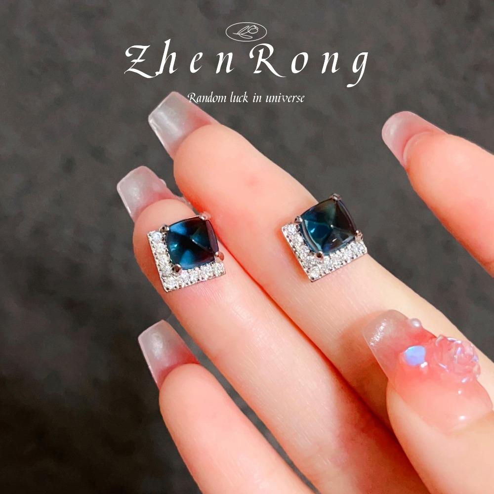 Elegant Candy Tower Earrings Women Luxury Gemstone Morandi Ruby Royal Blue Jewelry