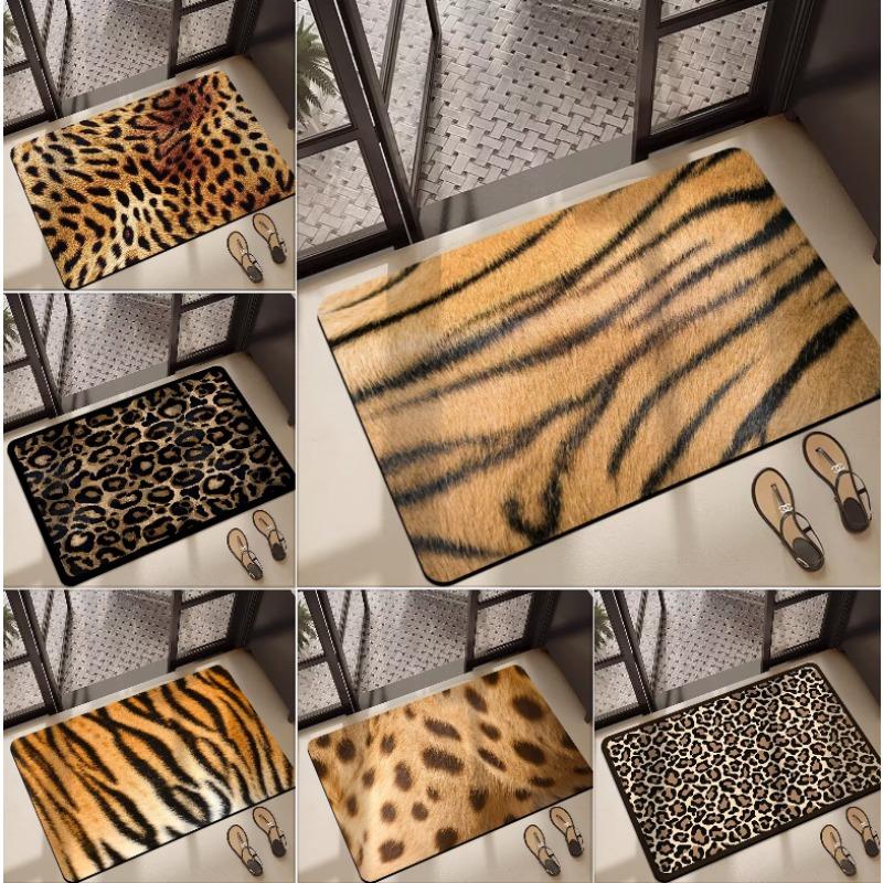 Leopard Flannel Bathroom Absorbent Floor Mat Toilet Floor Mats Dirt Resistant and Quick Drying Entrance Door Mat Home Decoration