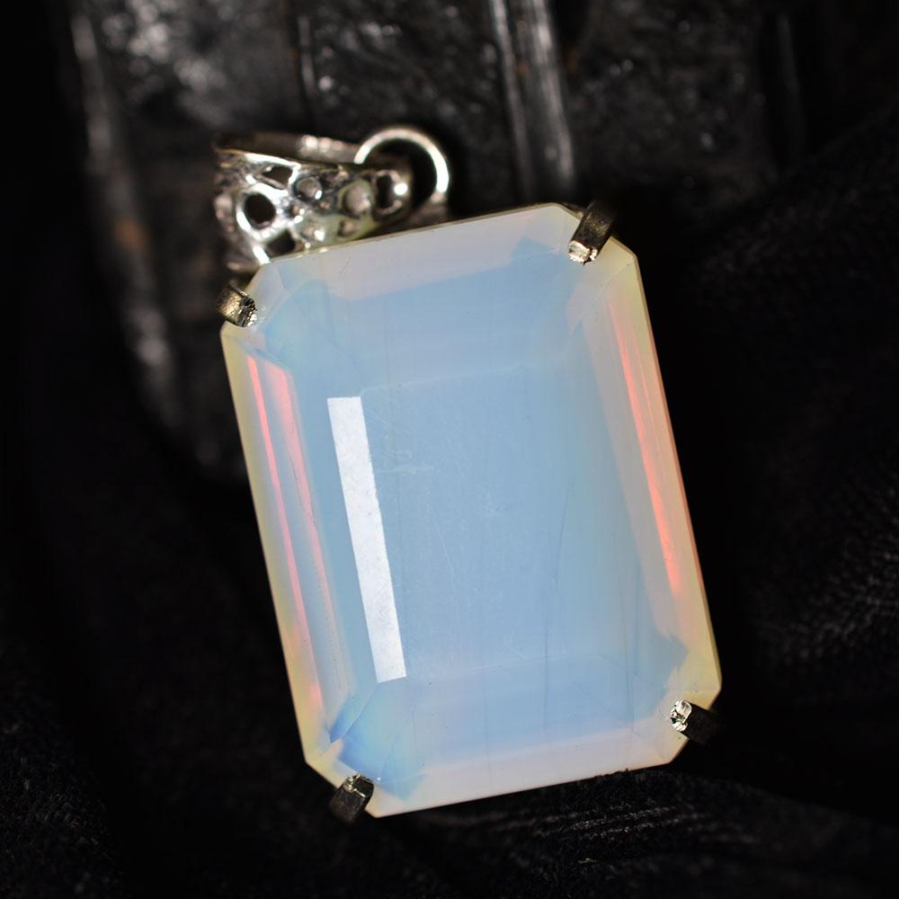 CERTIFIED 100 Ct Natural Multicolor Opal 925 Sterling Silver Emerald Pendant MY.PD-332-NS