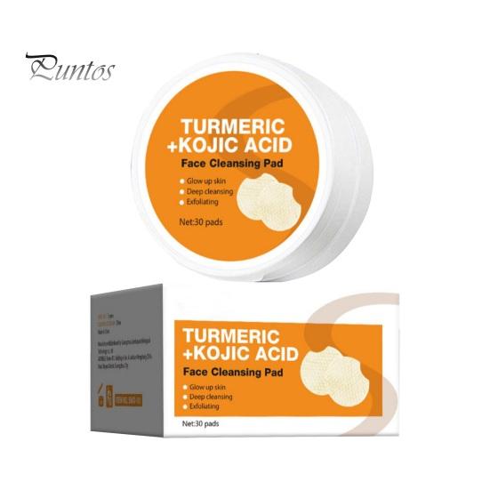

30 шт. очищающих дисков с койевой кислотой для удаления темных пятен и макияжа, спрессованные спонжи для лица с куркумой, мягкое очищение пор, отшелушивание, очистка лица, хлопок 30PCS