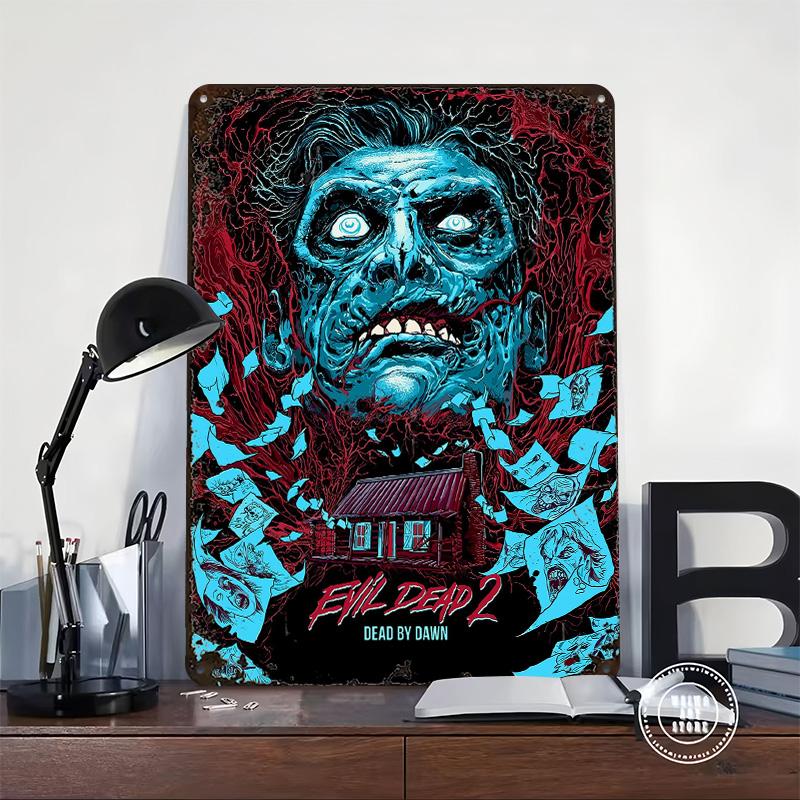 Evil Dead 2: Poster in latta 'Dead By Dawn' Arte da Parete Personalizzata Segni Metallici Vintage Targhetta in Latta Retrò per Decorazioni Casa Casa
