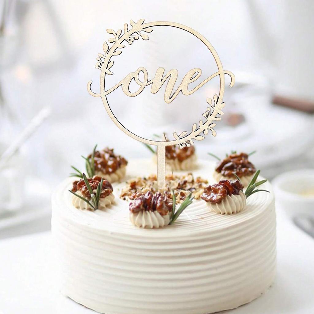 First Birthday Wood Cake Topper - One Sign 1st Cake Decorating Supplies, Suitable for Baby Shower Favors, Baby Gender Reveal