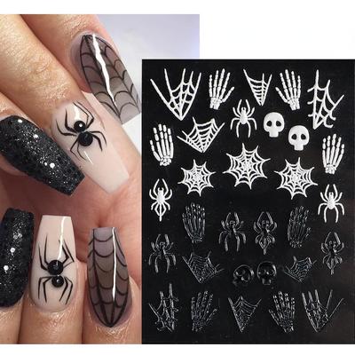 1 Stück 5D Halloween Nail Art Aufkleber Spinnennetz Horror Augen Gesicht Kürbis Nagelaufkleber Geprägtes Design Slider Folie Nail Art