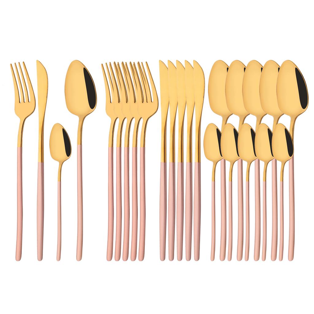 Rainbow 18/10 Stainless Steel Dinnerware Set Kitchen Flatware Tableware Sets Knife Fork Spoon Tea Spoon Cutlery Set Service for 6