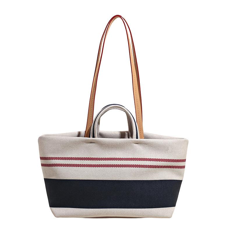 Canvas Bag With Contrast Stripes For Casual Daily Use Women Summer Fashion