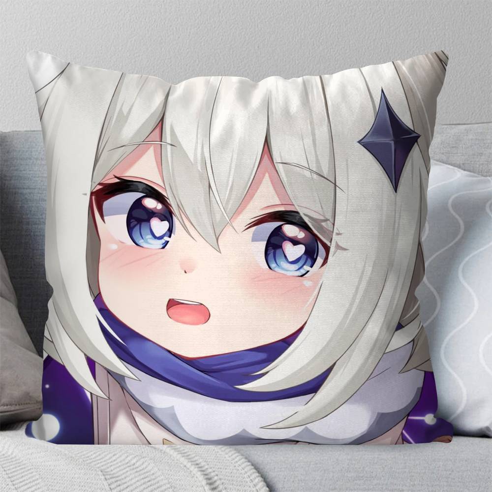 Paimon Game Anime Genshin IImpact Pillow Case Fashion Square Pillowcase Bedroom Sofa Room Ins Decoration Leisure