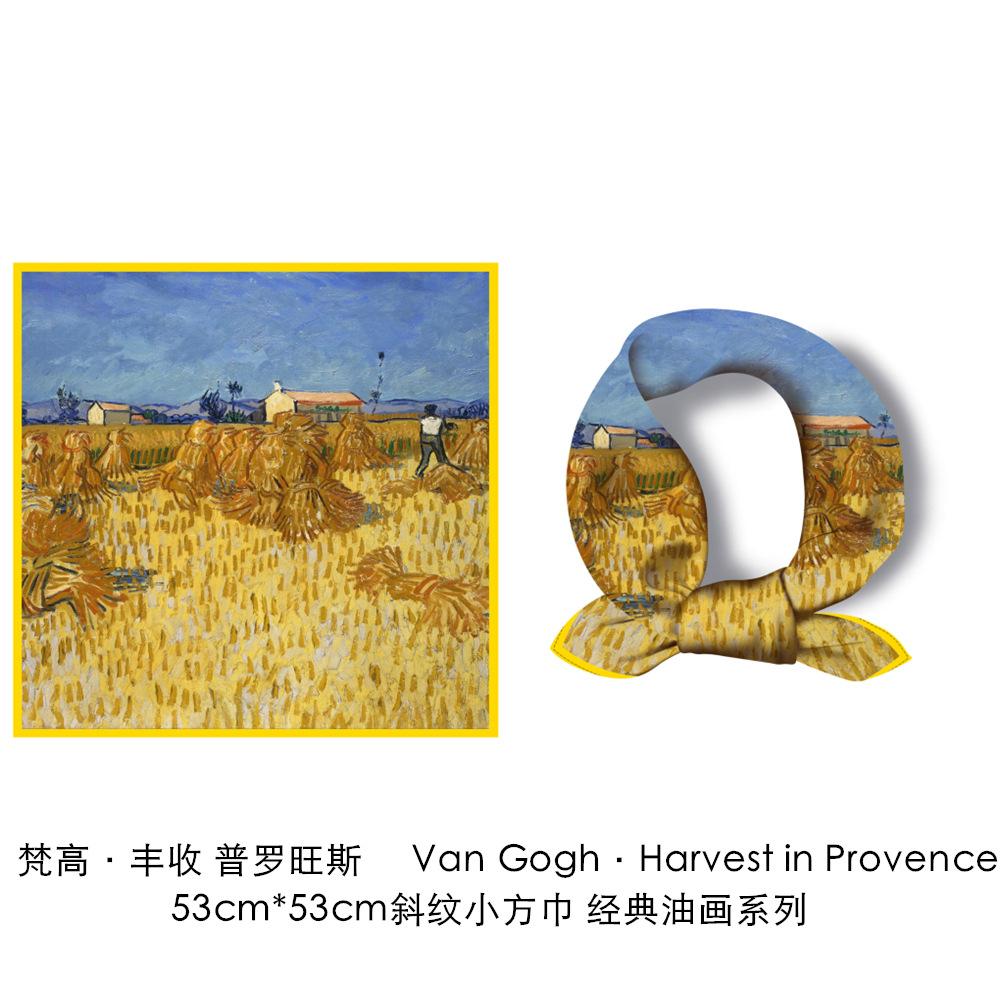 53cm Wheat Harvest Painting Square Scarf Woman  New Silk Scarf Women Bandana Luxury Headband Hijab Foulard Neckerchief