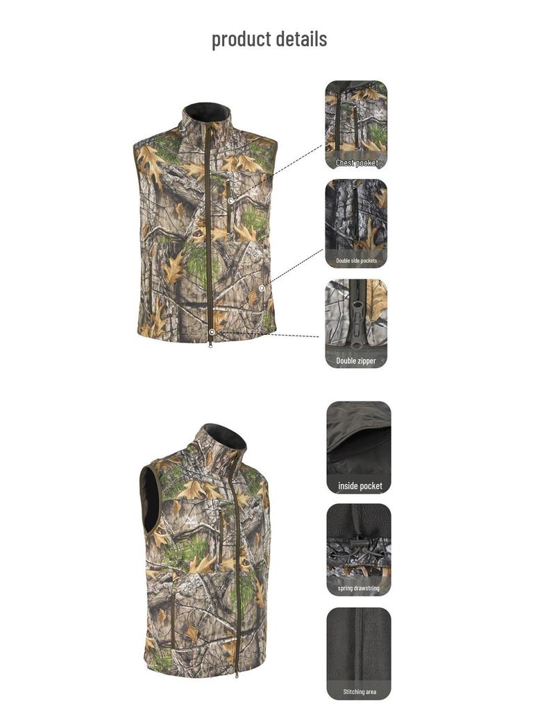 Men's Windproof & Waterproof Hunting Vest - Anti-static, Wear-resistant, Thickened Warm Cardigan with Zipper for Autumn and Winter