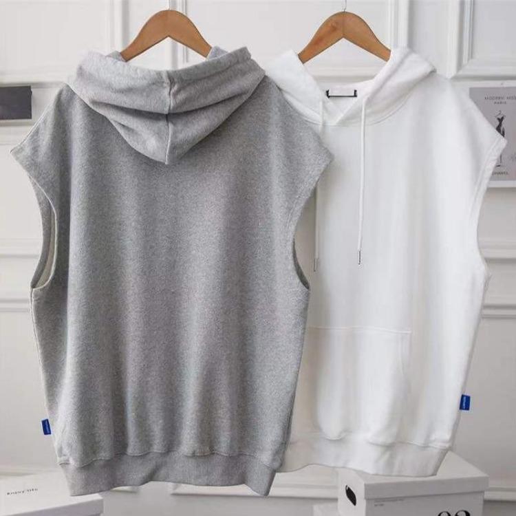 Women's Casual Loose Hooded Sweatshirt Large Size Mid-length Sleeveless Coat Solid Color Vest Top