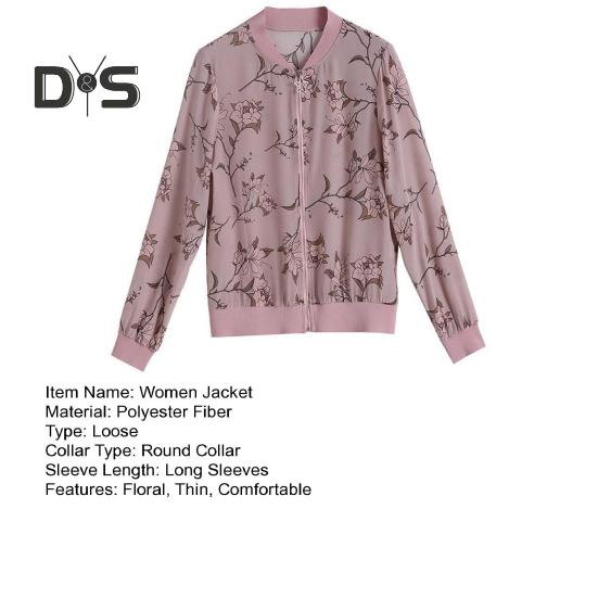 Jachetă Subțire de Vară pentru Femei, Imprimeu Floral, Fermoar, Palton Scurt, Protecție Solară, Cardigan pentru Sporturi în Aer Liber, Plajă, Drumeții