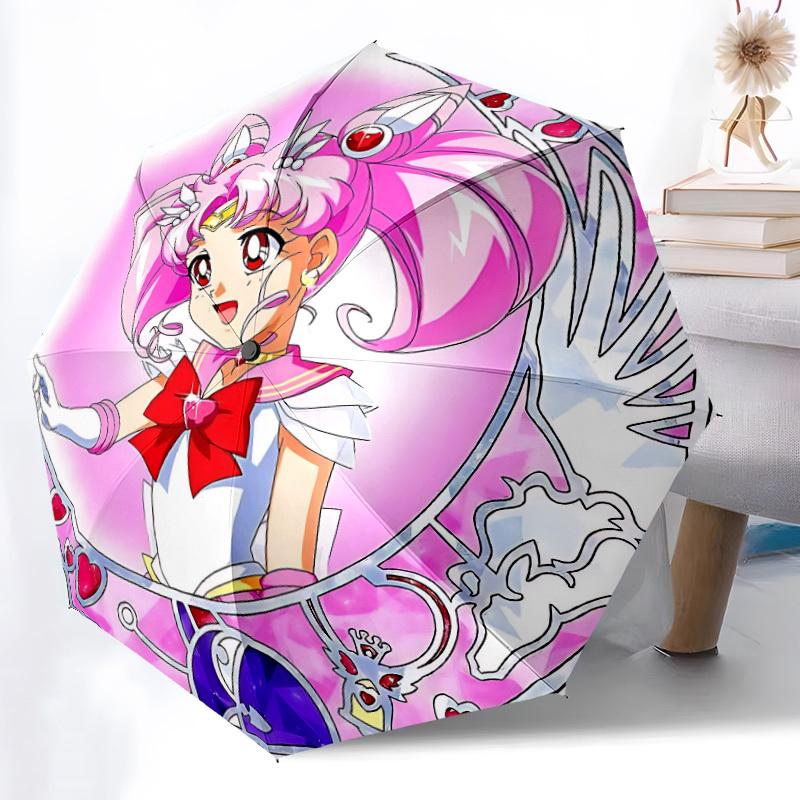 1pc Sailor Moon Automatic Folding Personality Personality Umbrella, Portable Collapsible Design, 8-Rib Iron Frame, All-Season Casual Outdoor Accessory