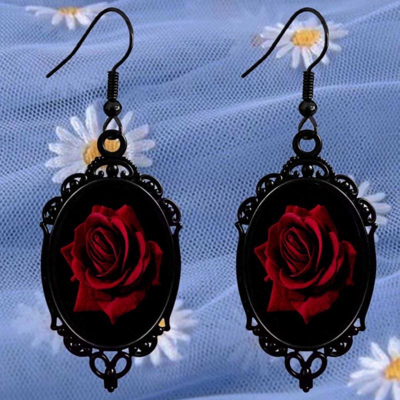Gothic Crow on Skull Cross Earrings - Halloween Gift