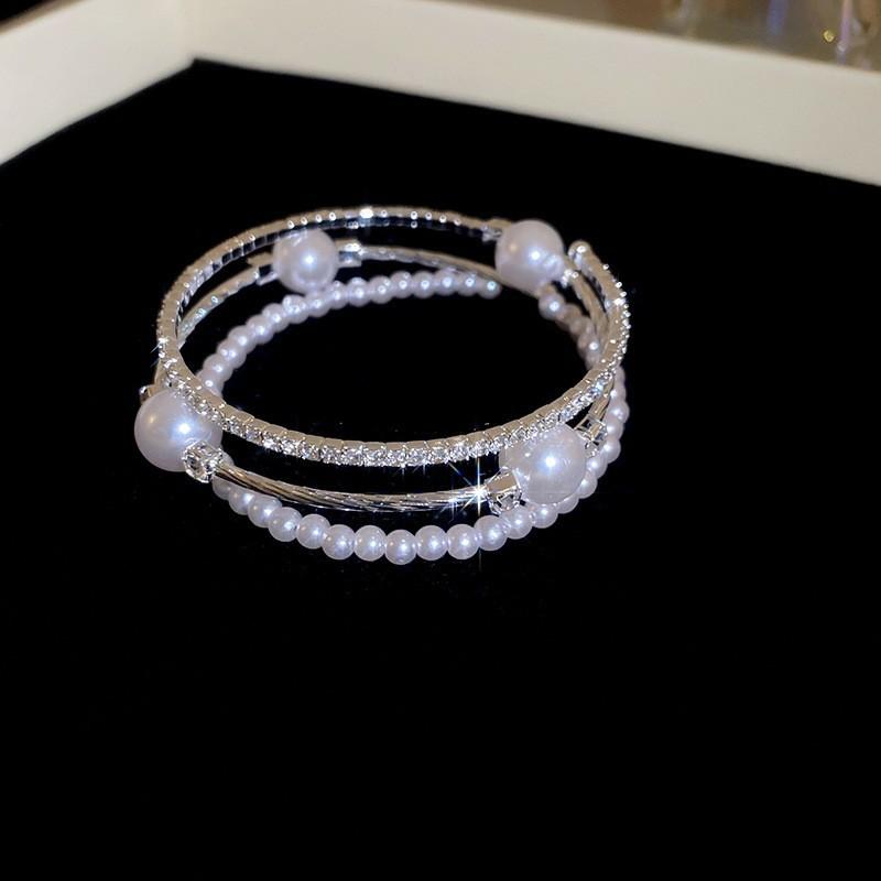 Super Flash Zircon Round Heart-shaped Flower Multi-layer Open Bracelet Exquisite and Beautiful Bracelet Light Luxury Jewelry Women