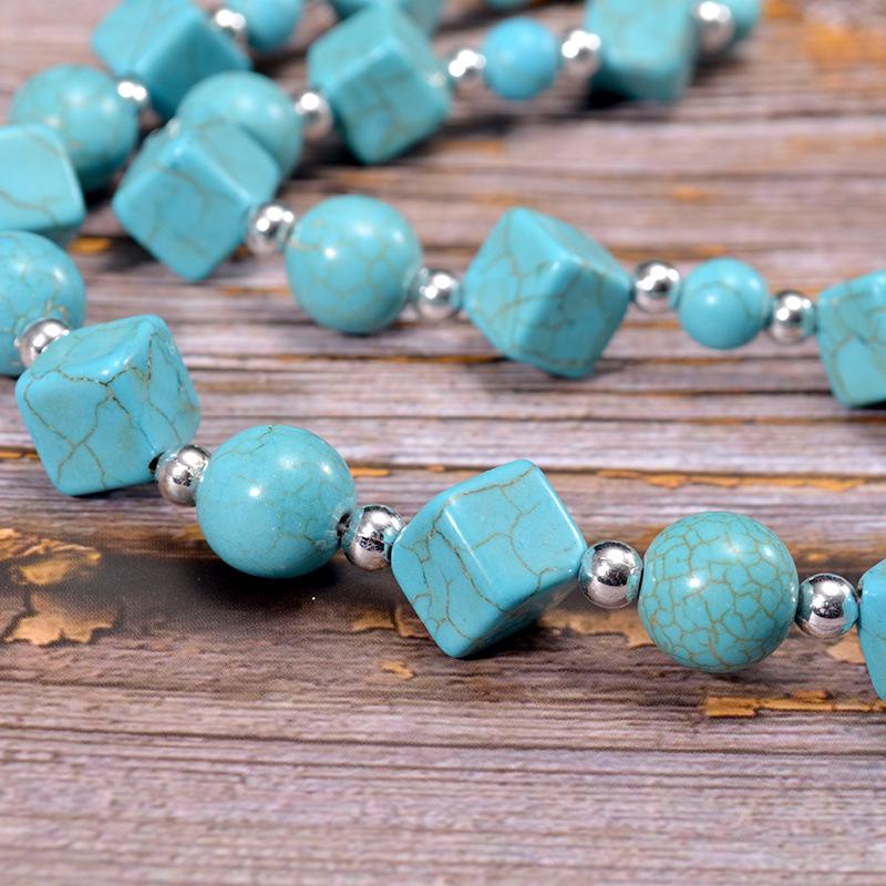 JMXD-Bohemian Handmade Beaded Necklace Turquoise Necklace Sweater Chain Multi-layer Beaded Pendant Vintage Long Necklace Women