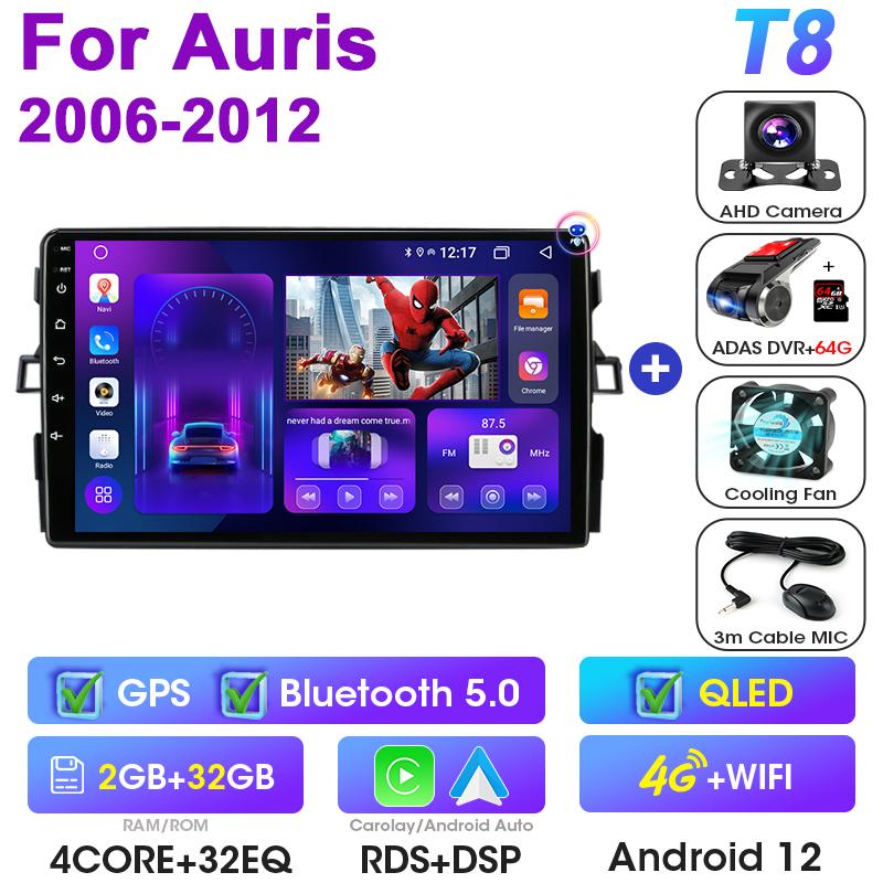 Android 12 Car Radio For Toyota Auris E150 2006 -2012 GPS Carplay Auto 2 Din DVD Stereo Intelligent Systems Smart Autoradio