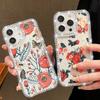 Diamond Frame Clear Anti-Fall Phone Case For iPhone 16E 16 Pro 15 Pro Max 14 13 12 11 Floral Print Soft Silicone Shockproof Bumper Cover