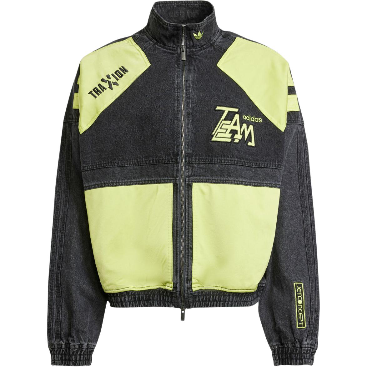 Adidas Originals Adilenium Season 2 Moto Denim Loose Fit Full Zip Stand Collar Cotton Jacket Men Black Green JN0824 M