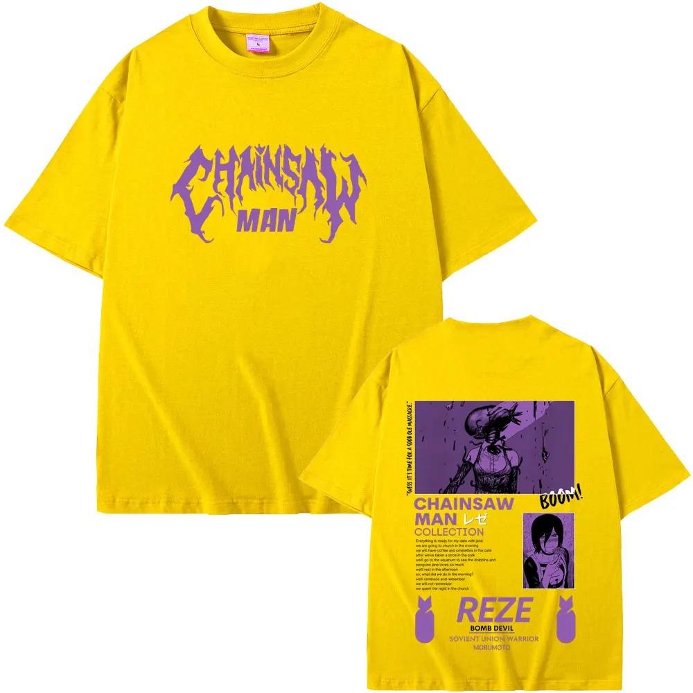 2026 Anime Chainsaw Man Reze Magliette Grafiche Double Sided Uomo Donna Moda Casual Morbido Cotone Maglietta Top Unisex Regalo per Appassionati di Manga
