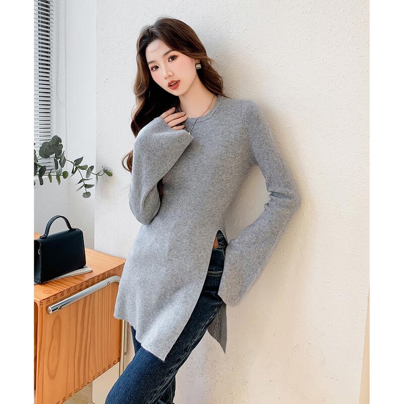 Mokaana Women's Fall Flare Sleeve Split Hem Knit Sweater MKNJD4045