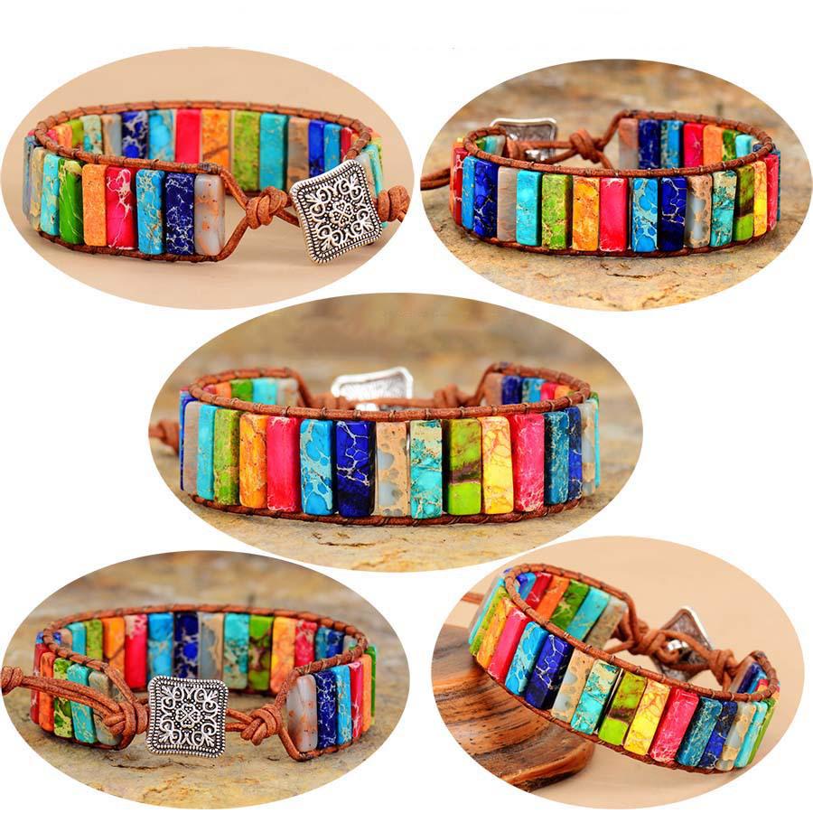 Colorful Emperor Stone Rectangle Handwoven Adjustable Bracelet