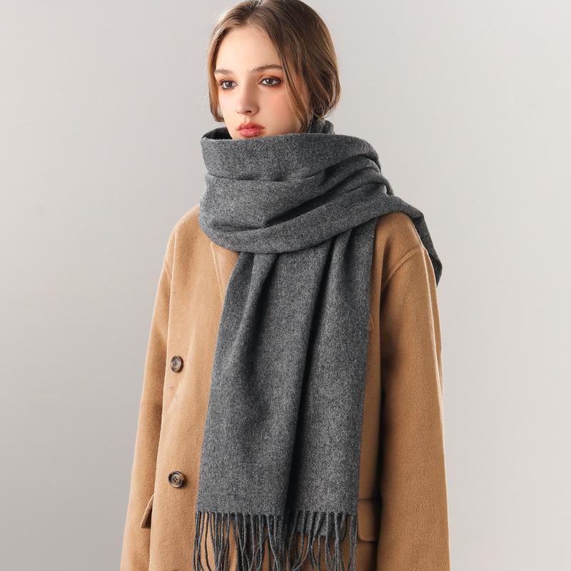 Pure Wool Scarf Winter Men and Women Senior Couple Grey Scarf Shawl Gift Boyfriend Birthday Gift