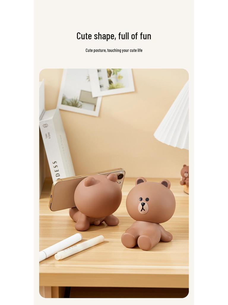 Brown Bear Cartoon Phone Holder & Desktop Ornament for Home and Office Decoration