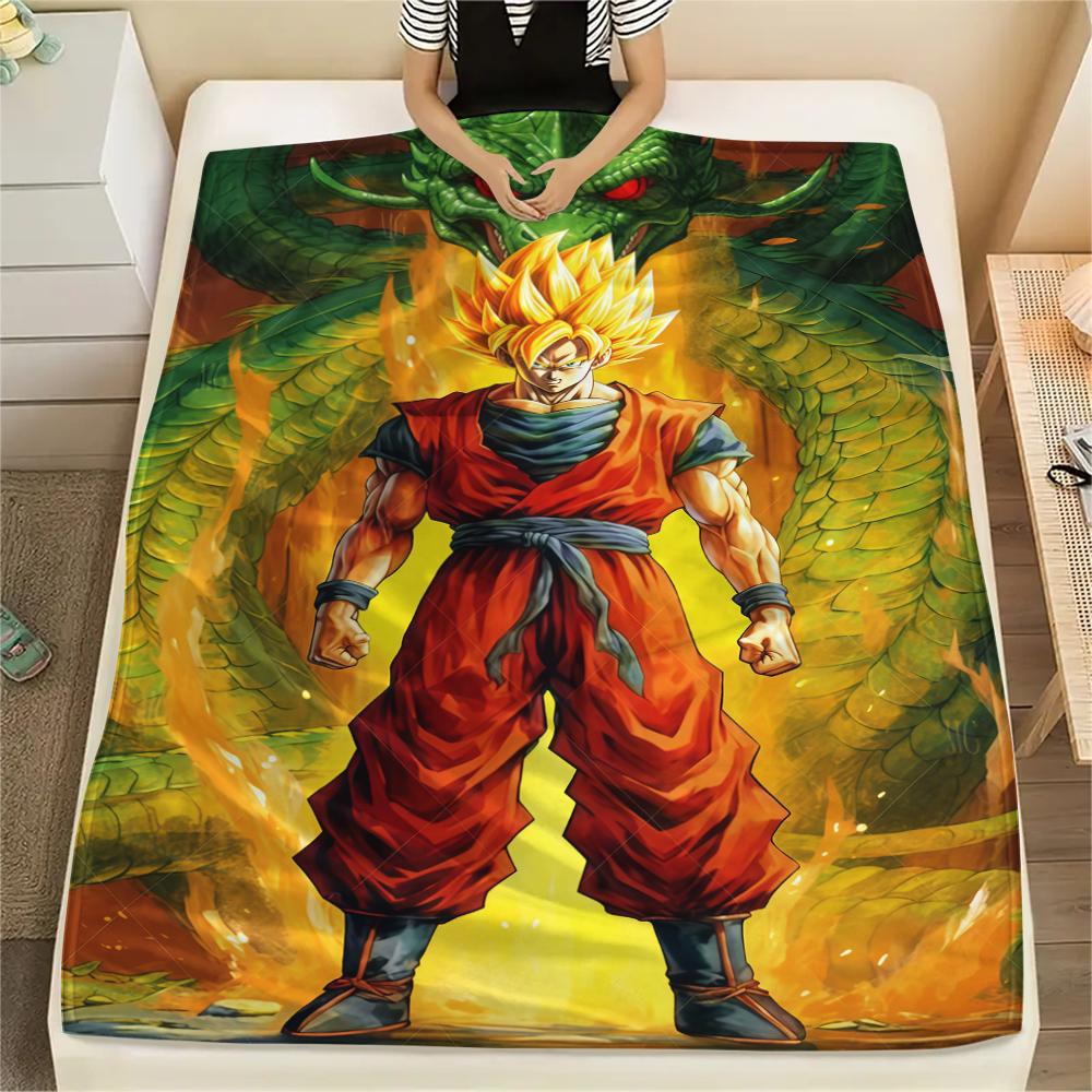 Son Goku Aufdruck Flanelldecke, Vielseitig einsetzbar für Sofa Bett Stuhl, Picknick Reisen, Warme Schlafzimmerdekoration -HE15