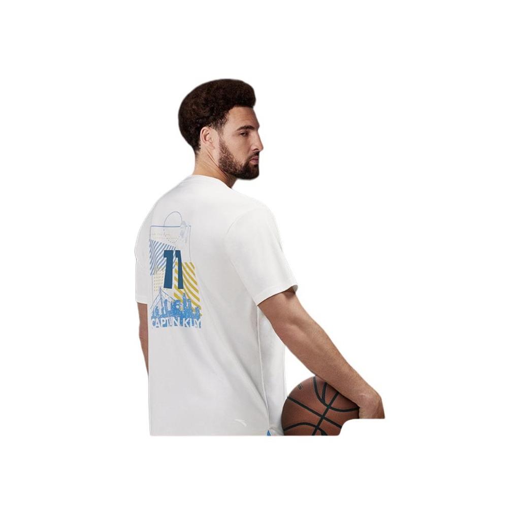 Anta Basketball Series Letter Print Crew Neck Comfortable Breathable Loose Short Sleeve T-Shirt Men Tops Pure-White 152431119-1