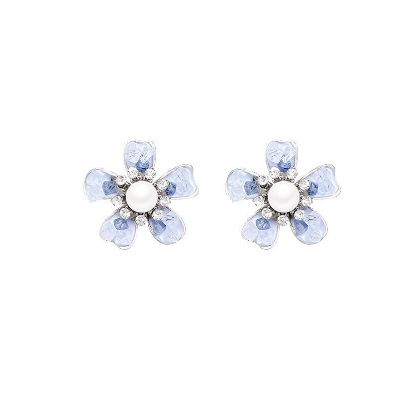 S925 Silber Farbverlauf Blaue Blume Kristall Ohrringe für Damen - Sommerlich Frisches & Vielseitiges Design
