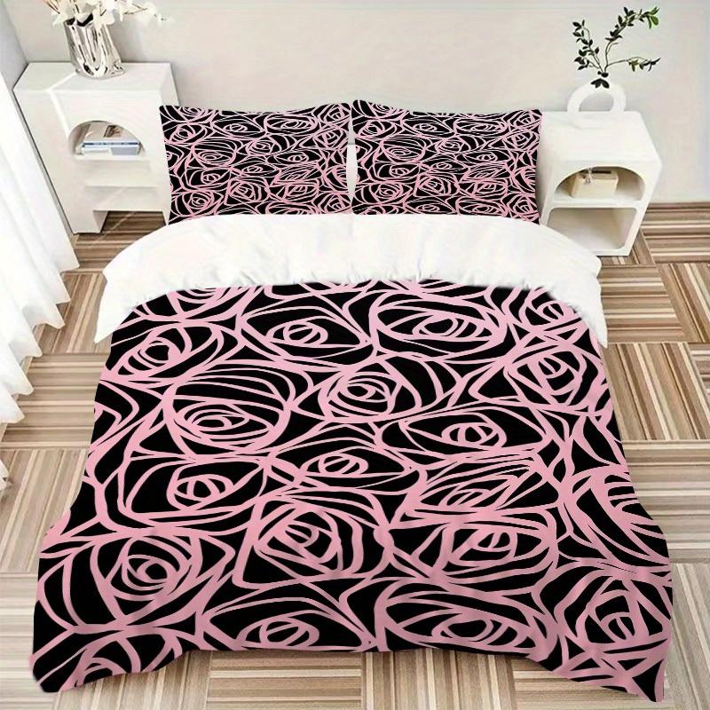 

3pcs Rose Pattern Bedding Set Down Comforter Cover and Pillowcases, Suitable for All Seasons(No Insert)-0729054 135x200cm