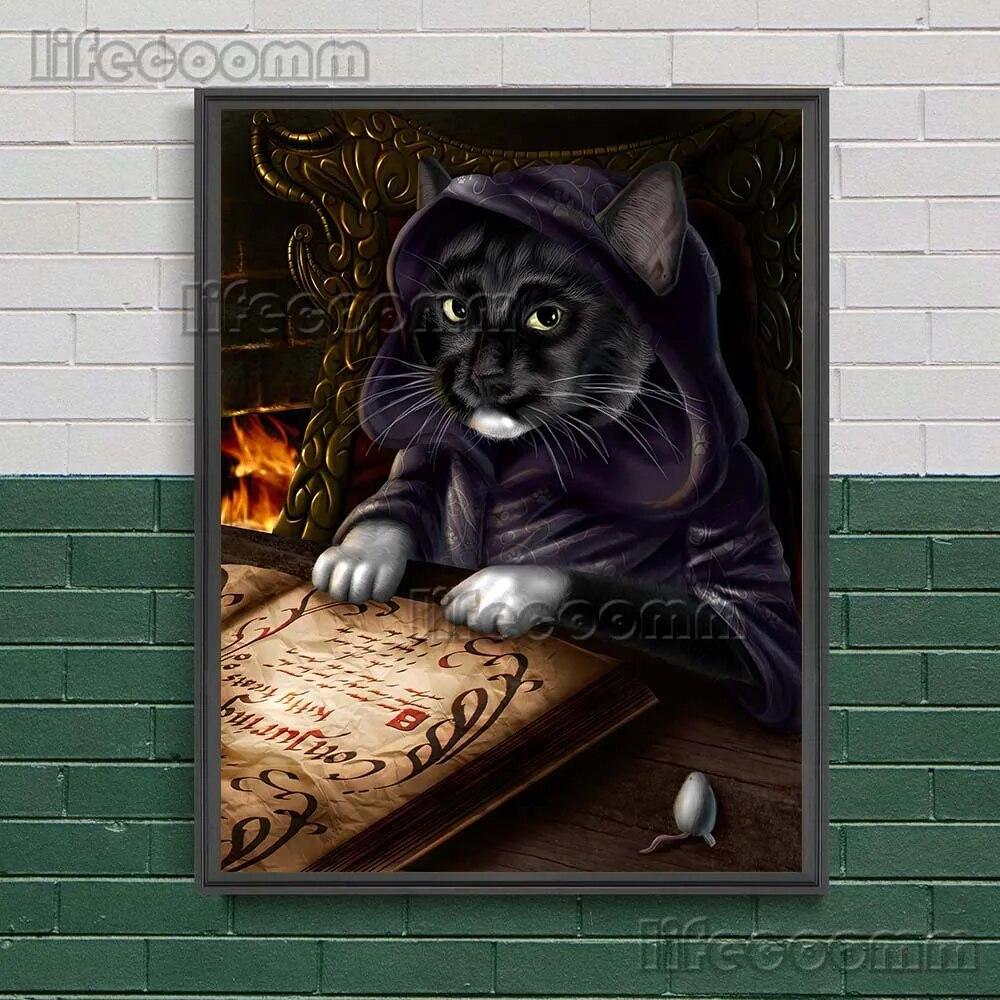 Black Cats Are Witches Vintage Wall Art Canvas Painting Dark Fantasy Art Black Gothic Moon Cat Art Poster And Print Home Decor No Frame