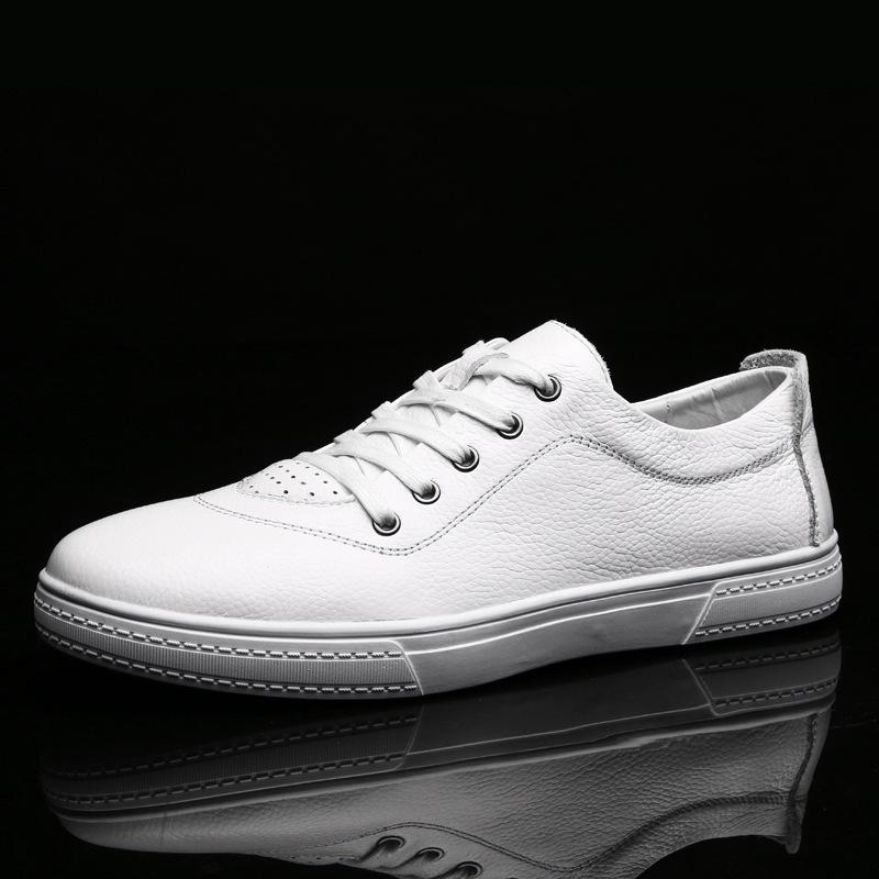 Summer New Sports Casual Men's Shoes Genuine Leather White Skateboard Shoes Breathable Trendy Pumps