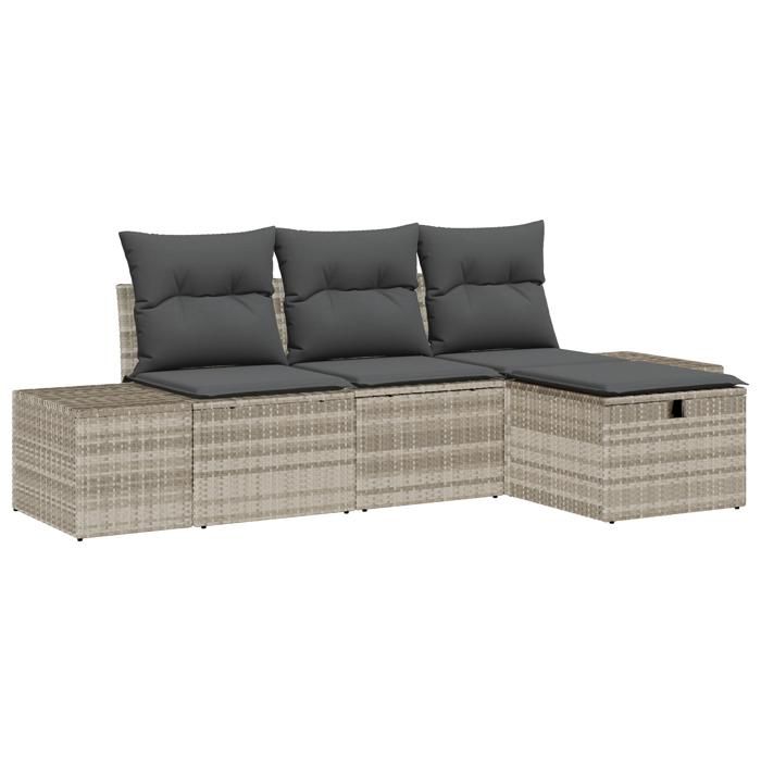 VidaXL Ensemble de Canapés de Jardin de 4 pièces avec Coussins en Poly Rotin Gris Clair 3360683