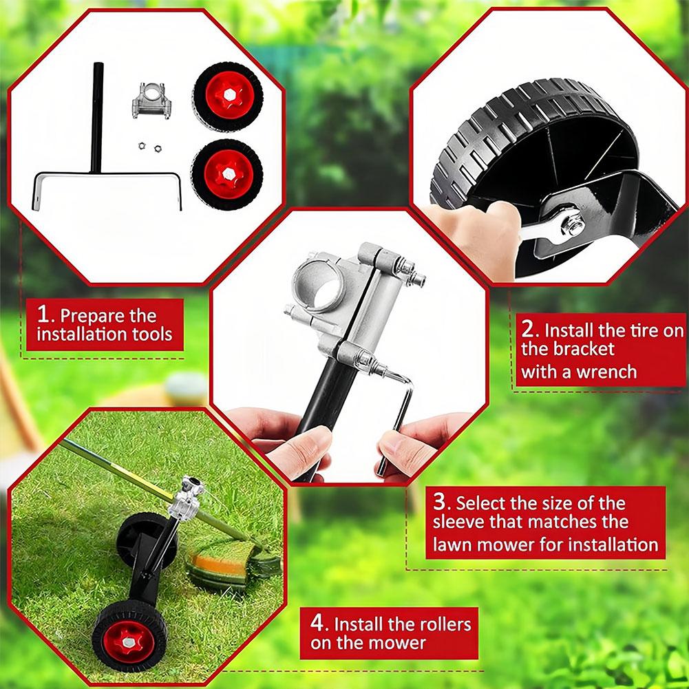 Adjustable Lawn Mower Support Wheel Kit Fits 26/28mm Tube Effortless Rolling Grass Cutter Auxiliary Wheel Tool Accessory