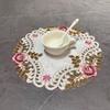 European-style Placemat, Embroidered Hollow Fabric Polyester Fashion Anti-scalding and Non-slip Western Food Mat Round Coaster